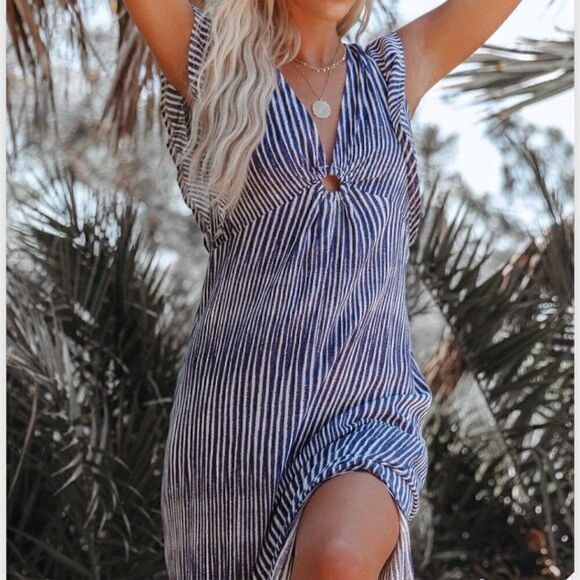 Hem & Thread NEW Striped Ruffle Maxi Dress - Picture 1 of 12
